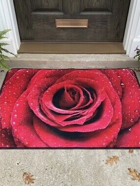 Beautiful Rose w/ Water DropsPrint Indoor/ Outdoor Home Decor Non Slip Foot Mat